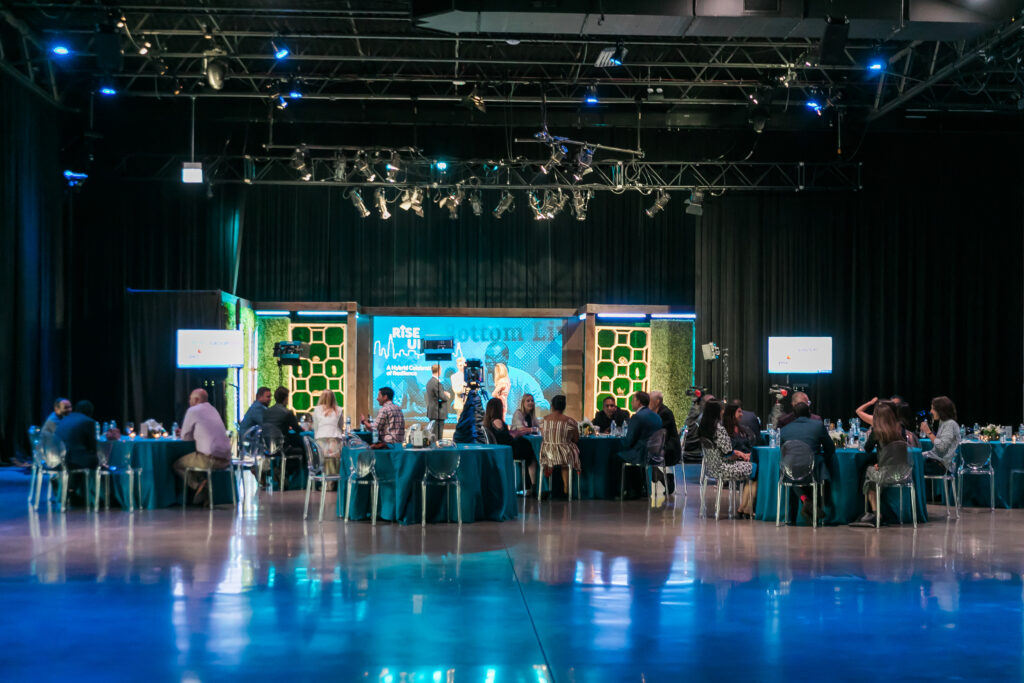 Production design for virtual hybrid event staging